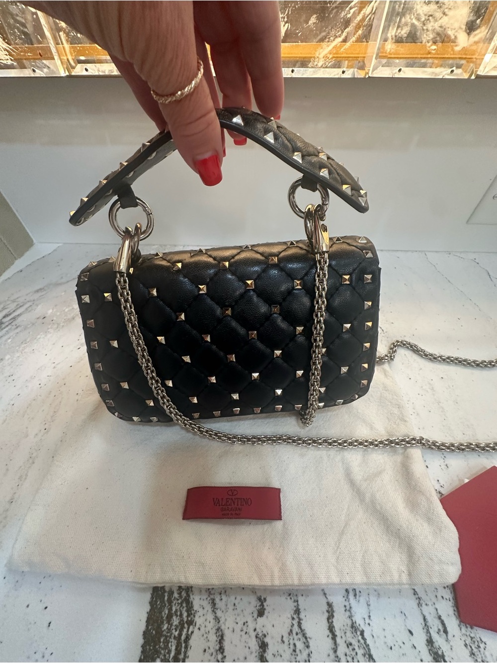 Valentino Black Quilted Rockstud Shoulder Bag with Silver Hardware - Picture 9 of 14